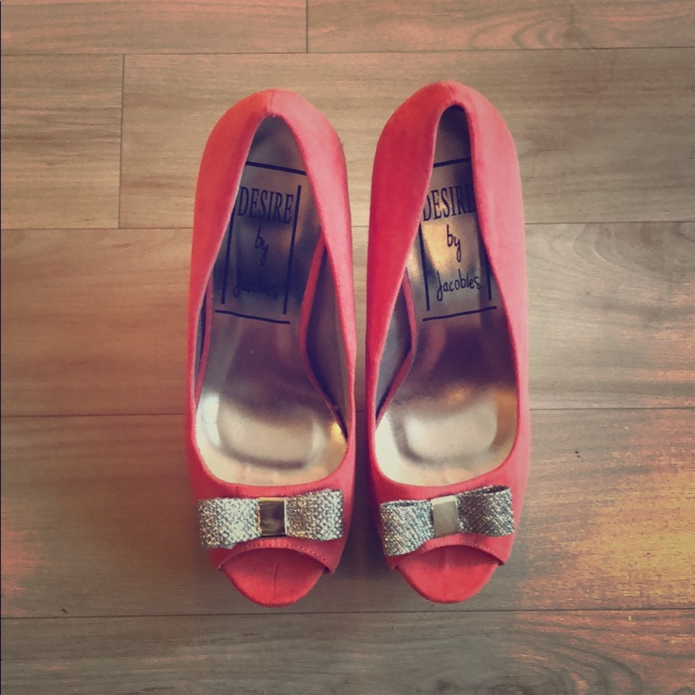 DESIRE by Jacobies Coral Platform Peeptoe Heels